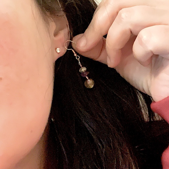 New Handmade Beaded Earrings Amethyst Natural Healing Gemstones, Hypoallergenic - Picture 10 of 16